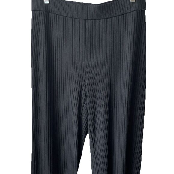 New Eileen Fisher Ribbed Side Slit Wide Leg Pants in Black Size Medium (10-12) - Picture 5 of 6